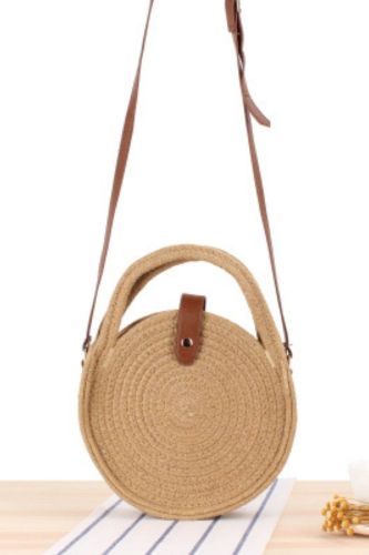 New Round Cotton Rope One-Shoulder Woven Bag, Beach Bag, Sen System Straw Woven Bag, Small Round Cake Messenger Bag