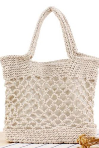 Ins New Solid Color Cotton Hand Crocheted Bag Tide Female Forest Portable Holiday Beach Straw Bag