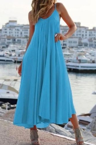 2021 New Solid Color Sling Women'S Long Dress
