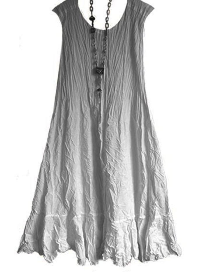 2021 Summer Amazon Retro Loose Cotton And Linen Women'S Solid Color Mid-Length Sleeveless Ruffle Dress Women