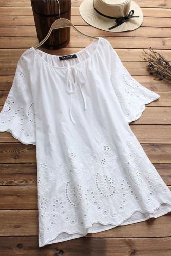 2021 Fashion Cotton Lace V Neck Women Shirt Lace Butterfly 3/4 Sleeve Hollow Out Top Lady Shirt Blusas Summer Fashion Shirts 5XL