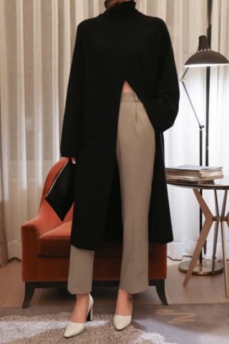 2021 Korea Turtleneck Women Sweet High Waist Stylish Solid Brief Chic Streetwear Feminine Long Split Slender Sweaters