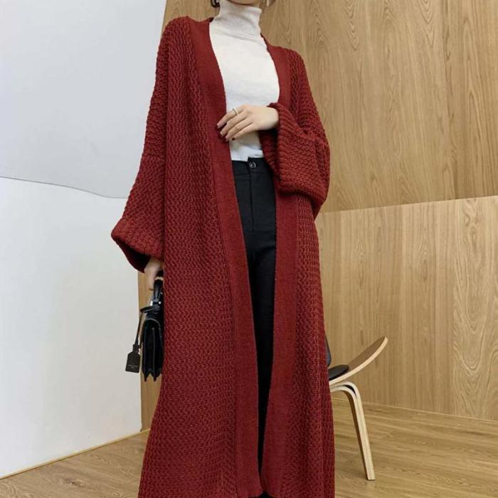 Spring/fall New Women's Medium Length Solid Color  Harajuku Sweater Fashionable Comfortable Oversized Cardigan Loose Knit Tops