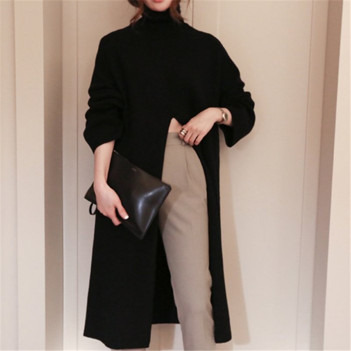 2021 Korea Turtleneck Women Sweet High Waist Stylish Solid Brief Chic Streetwear Feminine Long Split Slender Sweaters