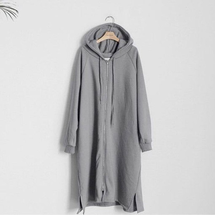 2021 Winter New Korean Hooded Collar Loose Soild Color Women Coats Casual Zippers 4 Colors Pockets Trench