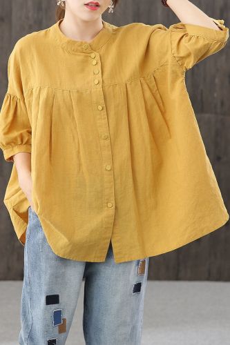 Oversized Women Cotton Linen Casual Shirts New Arrival 2021 Summer Simple Style Vintage Solid Color Loose Female Tops D031