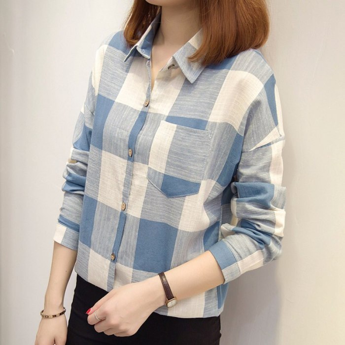 2021 New Womens Tops And Blouses Women Autumn Plaid Shirts Ladies Casual Long Sleeve Blusas Mujer Invierno Women Chemisier Femme