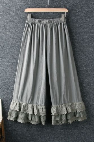 2021 New Spring Summer Women Pants Japan Style Mori Girl Lace Wide Leg Pants Cotton Loose Casual Women