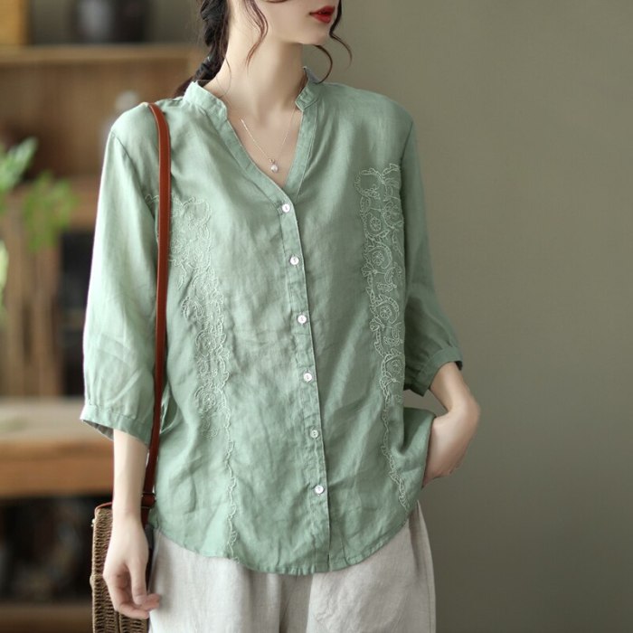 New Stylish Tunic Tops Plus Size Women Half Sleeve Summer Blouses  Solid Cotton Linen Tops Casual Loose Blusas Femme Large Size