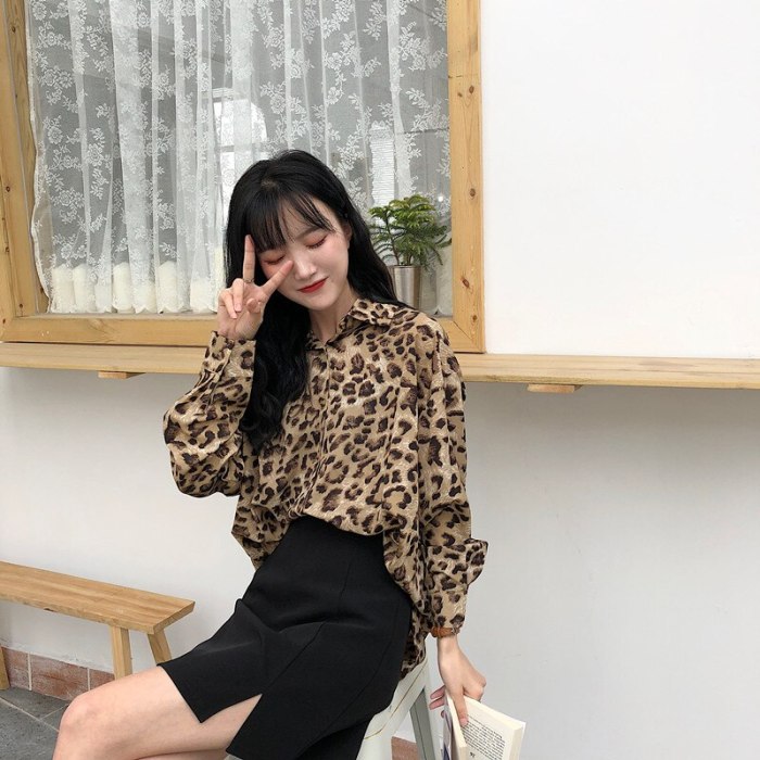 2021 Spring Summer Fashion Women Leopard Shirt Long Sleeve Casual Loose Chiffon Shirts Female Streetwear Blouse Tops Oversize