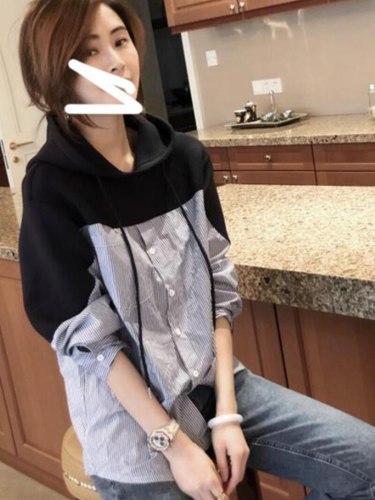Hooded sweater women fashion ins loose Korean autumn long sleeve top thin coat striped shirt student shirt 1010