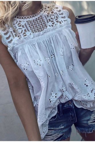 White Lace Hollow Out Cotton Summer Fashion Tank
