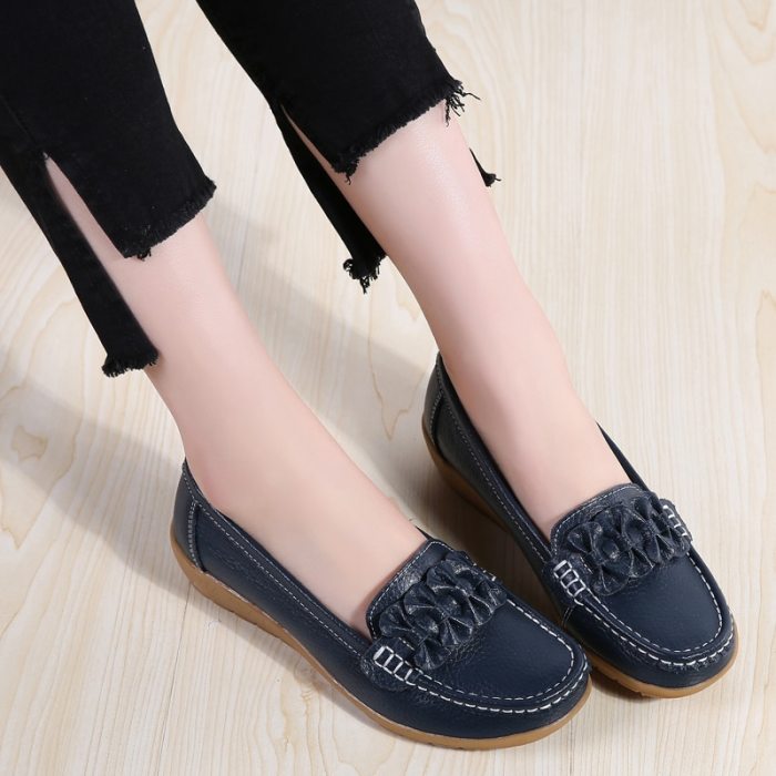 Spring Women Flats Loafers Shoes Woman Genuine Leather Flats Female Shoes Loafers Casual Slip-on Walking Shoes Woman Tenis