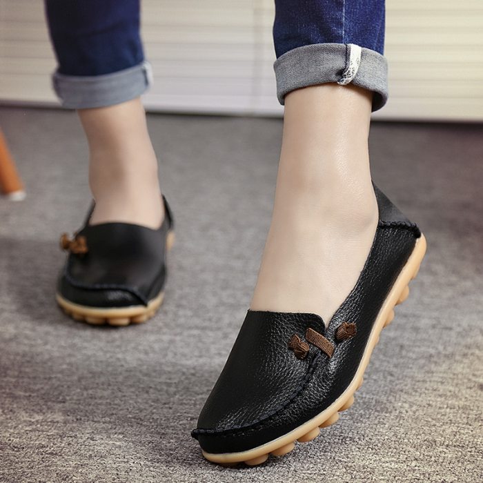 Spring Summer Flats Women Plus Size Genuine Leather Shoes Women Soft Nurse Loafers For Women Driver Chaussures Femme