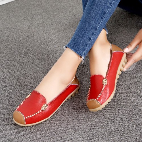 Large Size Single Shoes Leather Mom Shoes Shoes Flat Bottom Leisure Comfortable Women's Shoes, 35-44 Sizes CQY-B3592