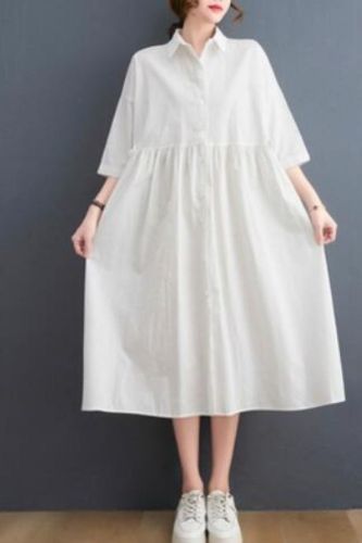 Plus Size Summer Shirt Dress Women  Lady White Solid Short Dress Loose Oversize Casual Black Basic New Cardigan 2021