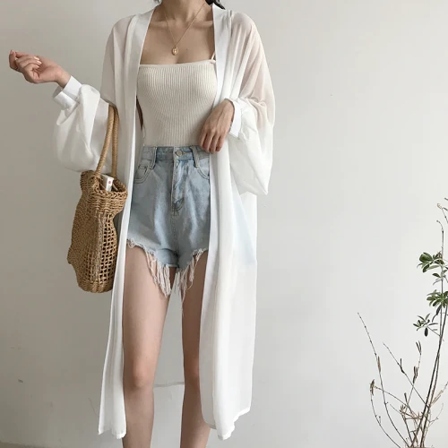 Kimono Beach Summer Cardigan Women Long Sleeve White Shirt Plus Size Vintage Clothes Blusas Mujer De Moda 2021