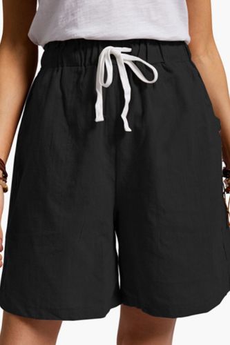 Women's Cotton Linen Short Pants Elastic Waist 2021 Summer High Waist Lace Up Bottoms Pockets Female Sportswear Casual Shorts
