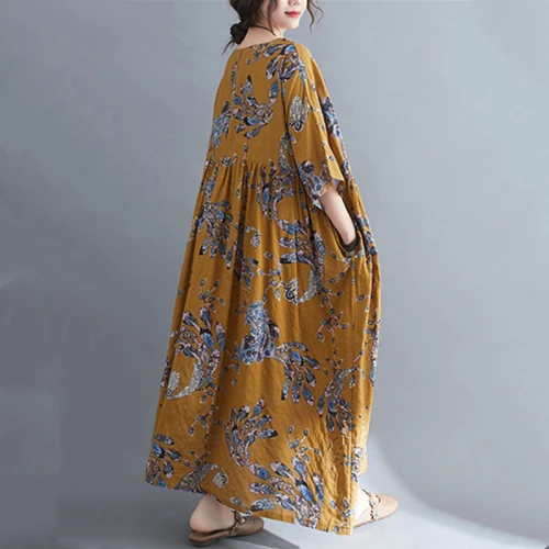 short sleeve cotton vintage floral dresses for women casual loose long sun summer dress elegant clothes 2021 sundress
