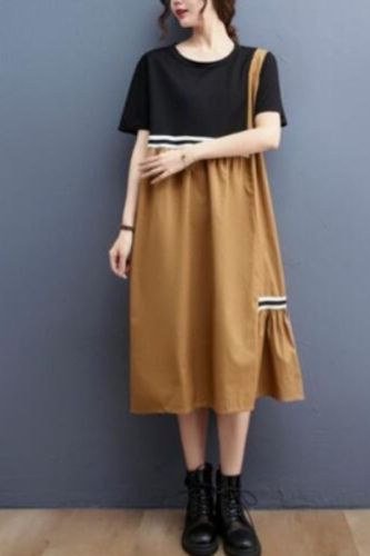Women Summer Cotton Casual Dress New Arrival 2021 Summer Simple Style Patchwork Color Loose Female A-line Dresses B092