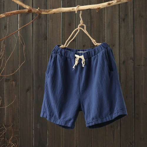 Women Summer 6 Color Pockets Cotton Linen Casual Shorts