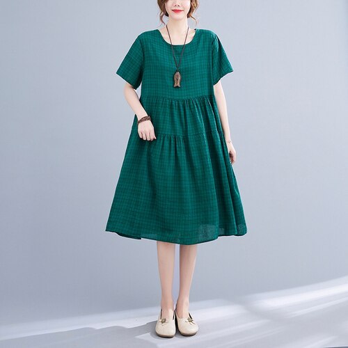 New Short-sleeved Round Neck Loose Large Size A-line Casual Dress