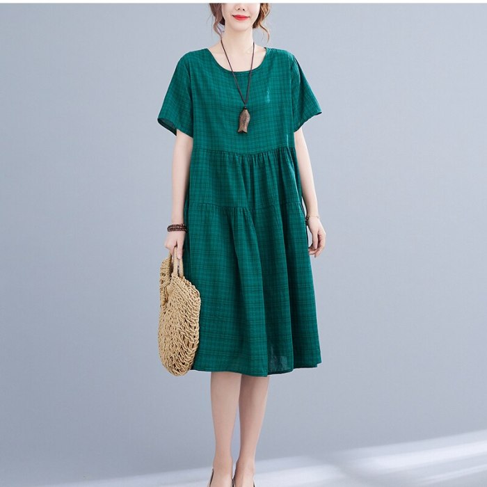 New Short-sleeved Round Neck Loose Large Size A-line Casual Dress