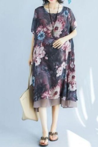 BIG SIZE 4XL Summer Style Women Elegant Vintage Flower Print Tops Ladies Female Plus Large Short Sleeve Casual Chiffon Dress
