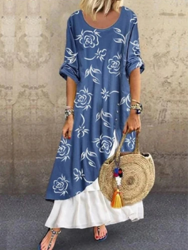 Hot-Selling Women's Loose Printing Solid Color Stitching Casual Dress