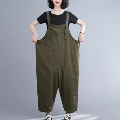 Korea Preppy Style Summer Cotton Loose Fashion Jumpsuits