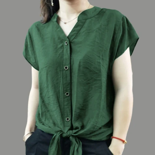 Women Chiffon Short Sleeve V-Neck T-shirts