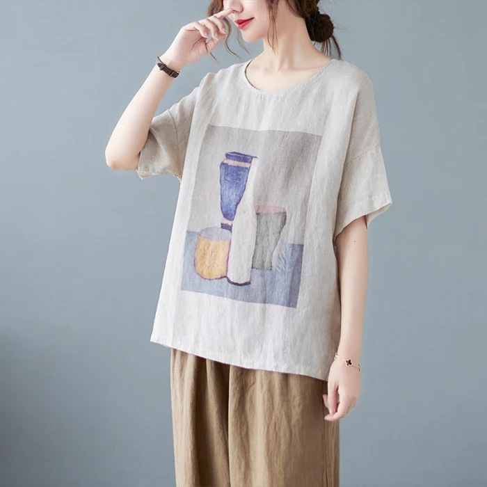 Women Cotton Linen Summer Breathable Casual T-shirts