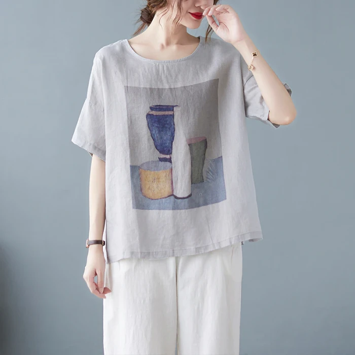 Women Cotton Linen Summer Breathable Casual T-shirts