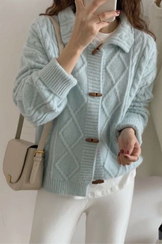 Turndown Collar Cardigan Women 2021 Autumn Winter Korean Japanese Long Sleeve Sweater Female Knit Jacket Coat Knitwear