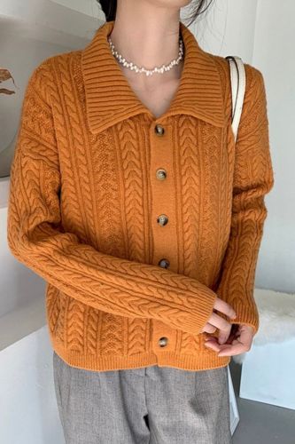Vintage Knitted Sweater Turn-Down Collar Single-breasted Cardigan Outwear Korean Chic Female Jumper Loose Casual