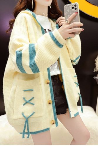 Knitted hooded jacket women 2021 new spring and autumn sweater cardigan Korean casual all-match Western style