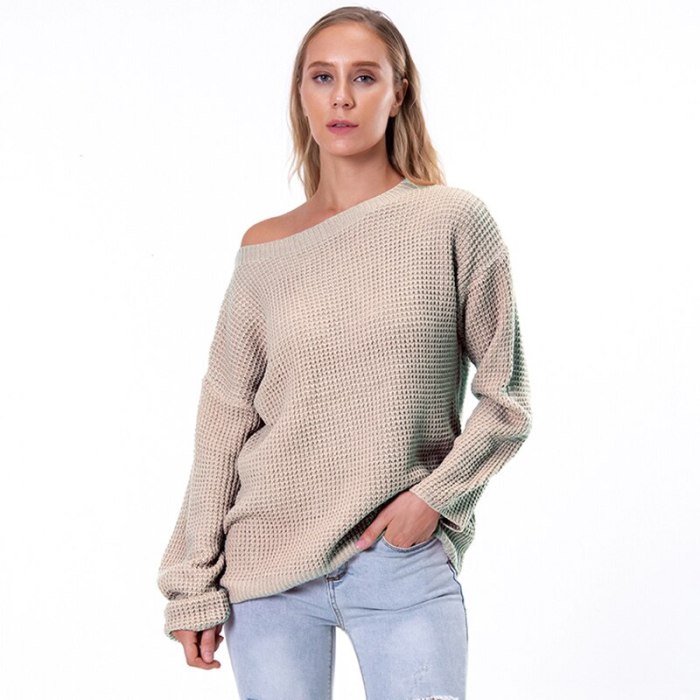 2021 Women's Winter Clothing Fall Winter Slash Neck One Shoulder Off Loose Sweater And Pullover Oversized Knitwear