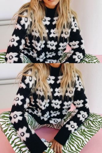 Flower Sweater Women's Autumn/winter 2021 New Casual Loose Pullover Round Neck Long-sleeved Thick Knitted Top