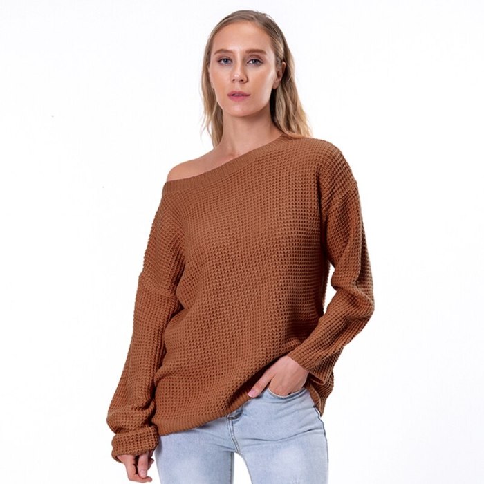 2021 Women's Winter Clothing Fall Winter Slash Neck One Shoulder Off Loose Sweater And Pullover Oversized Knitwear