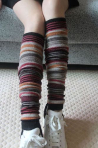 Women Winter Tube Socks Boots Wool Knitting Breathable Leg Warmers Striped Fashion High Thigh Long Boots