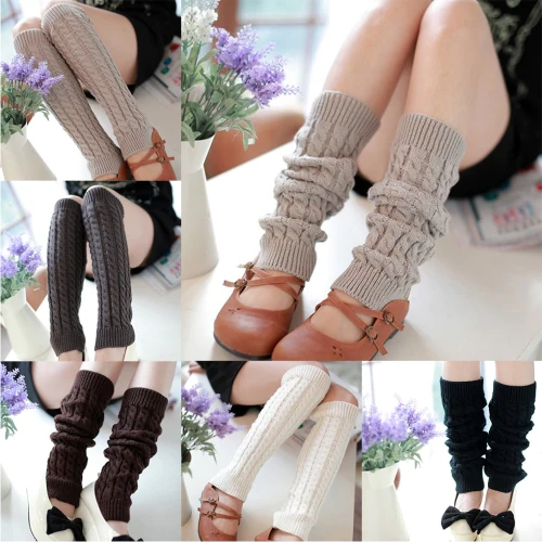 Hot Fashion Leg Warmers Women Solid Warm Knee High Winter Knit Solid Crochet Leg Warmer Socks Warm Boot Cuffs Long Socks