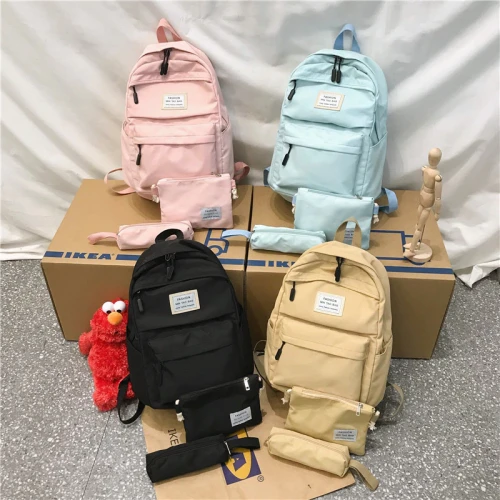 3 set Solid Color Casual School Bag