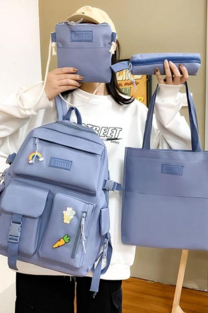 5 Piece Set Casual Backpacks New School Bags For Teenage Girls Women Backpack Canvas Travel Bookbags Teen Student Shoulder Bag