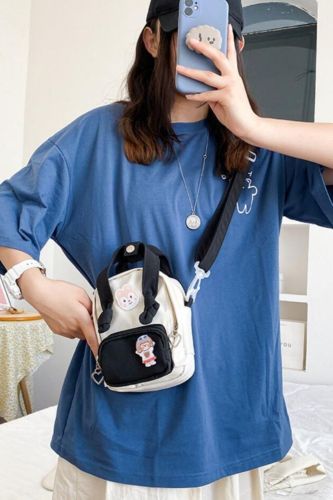 Japanese style, antique style, soft girl, cute cartoon student, casual and versatile, one shoulder bag, color contrast Mini Bag