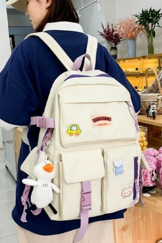 5 Pcs Set Backpacks Cute School Bags For Teenage Girls Women Backpack Casual Canvas Teen Student Shoulder Bags Mochila Escolar