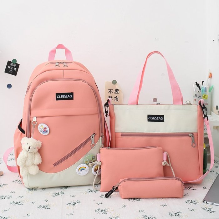 4 pcs sets Casual Backpacks Canvas Schoolbags For Teenager