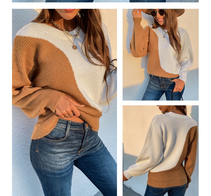 2021 Oversized Thick Cashmere Sweater Women Patchwork Knitting Color-block Sweaters  Female Long Sleeve Casual Loose Pullovers