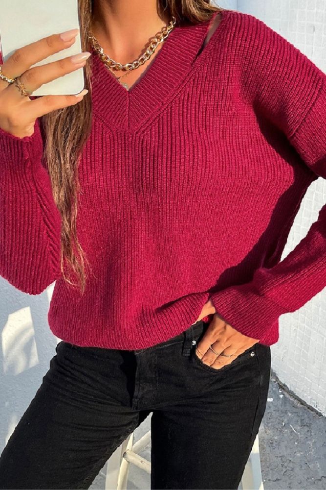 Autumn Solid Color Pulovers Sweaters Women Fashion V Neck Long Sleeve Casual Knitwear Sweater Oversize Jumper Top Winter New