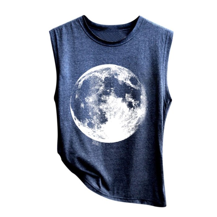 Women The Moon Print Vest Casual Loose Summer Tops Sleeveless Cotton Tank Sport Pullover Club Streetstyle Basic Tunic Top