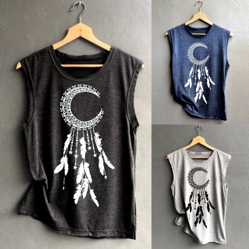 Women Dream catcher Print Vest Casual Loose Top Sleeveless Blouse Girls Summer Wide Strap Tees Tank Sport Pullover Tunic Top